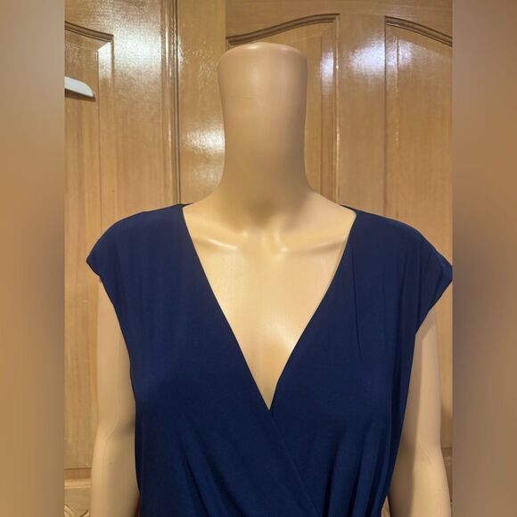 American Living Dark Blue V-Neck Ruched Midi Dress Sz 16 - Picture 4 of 5